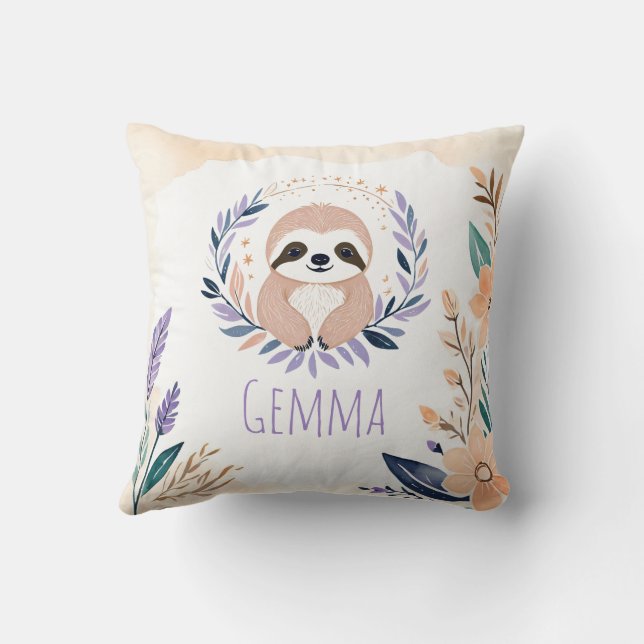 Custom Baby Sloth Pillow Boho Blumendesign - Kissen (Rückseite)