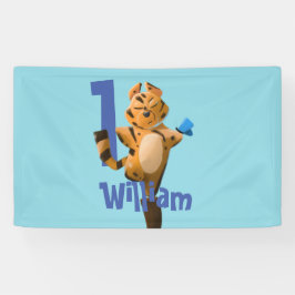 Custom Baby Tiger Kariert First Birthday Banner