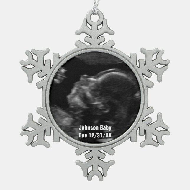 Custom Baby Ultrasound Foto Weihnachtsschmuck Schneeflocken Zinn-Ornament (Vorderseite)