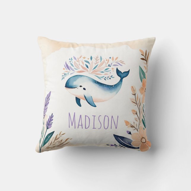 Custom Baby Whale Pillow Boho Blumendesign - Kissen (Rückseite)