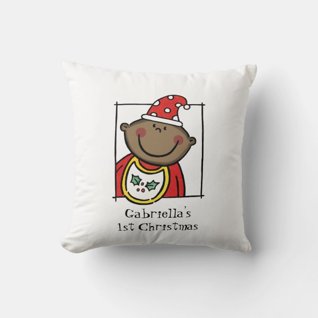 Custom Baby's 1. Weihnachts Dunkle Haut Tone Gesic Kissen (Vorderseite)