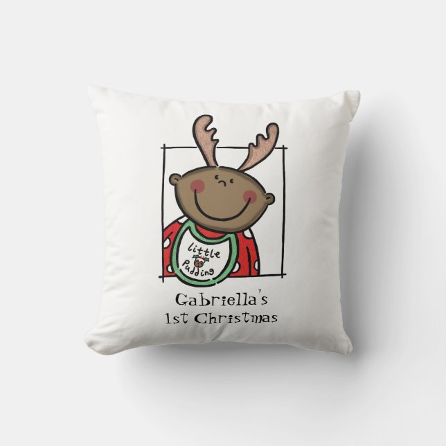 Custom Baby's 1. Weihnachts Dunkle Haut Tone Gesic Kissen (Vorderseite)