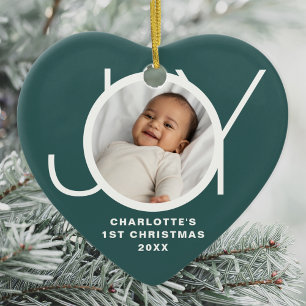 Custom Baby's First Christmas Foto Green Keramik Ornament