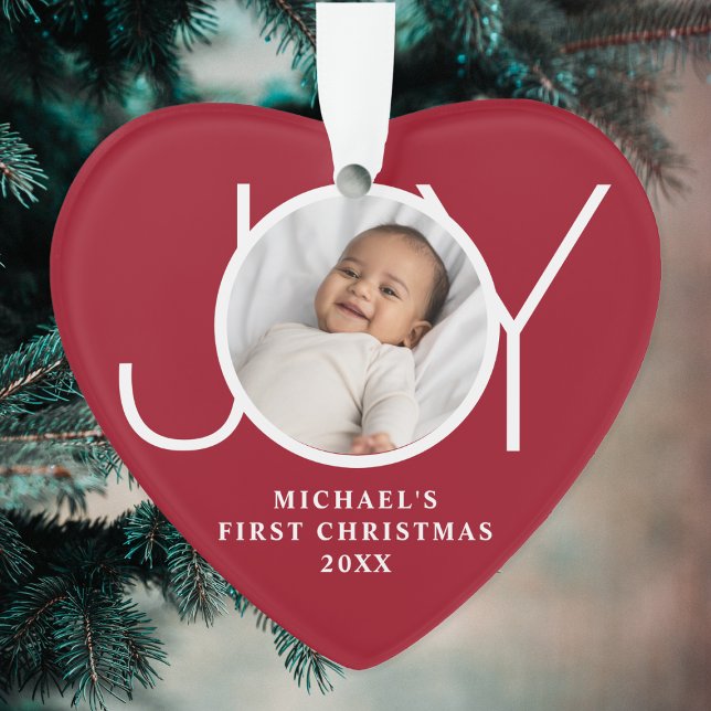Custom Baby's First Christmas Photo Red Heart Ornament (Von Creator hochgeladen)