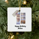 Custom Baby's first year 4 Foto Collage Keramikornament<br><div class="desc">Custom Baby's erste Geburtstag 4 Foto Collage. Perfektes Geschenk für ein 1 Jahr. Fügen Sie Fotos und den Namen dieser Vorlage hinzu</div>