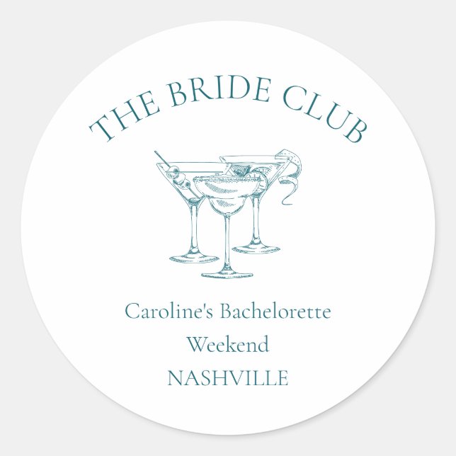 Custom Bachelorette Party Cocktail Social Club Runder Aufkleber (Vorderseite)