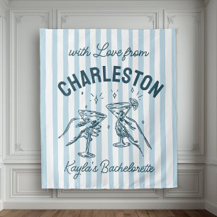 Custom Bachelorette Pastel Stripes Martini Cheers Wandteppich