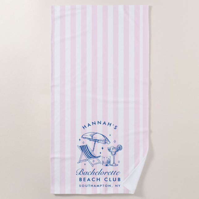 Custom Bachelorette Pink & Blue Modern Beach Handt Strandtuch (Vorderseite)