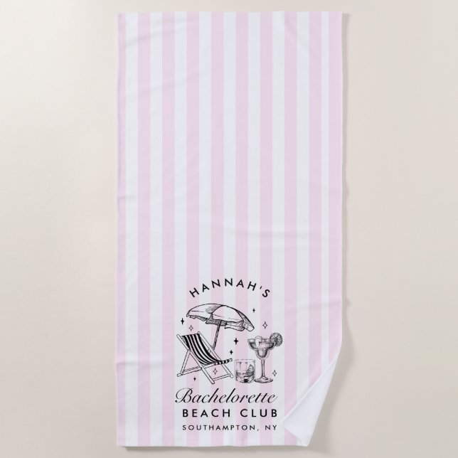 Custom Bachelorette Pink & Blue Modern Beach Handt Strandtuch (Vorderseite)
