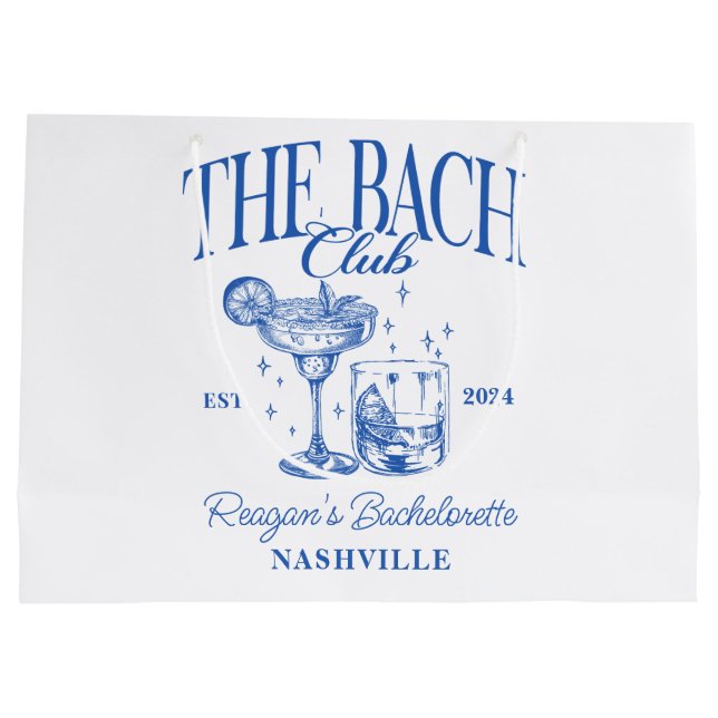 Custom Bacheloretto Retro Cocktail Blau Große Geschenktüte (Rückseite)