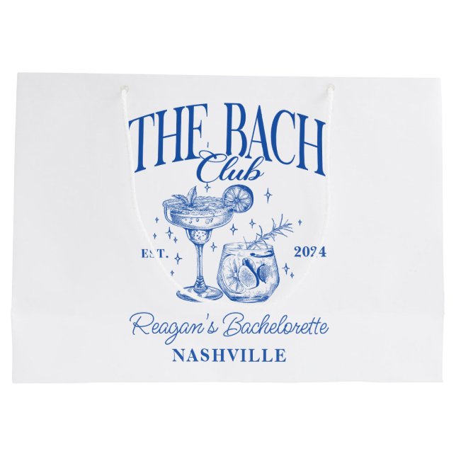 Custom Bacheloretto Retro Cocktail Blau Große Geschenktüte (Rückseite)