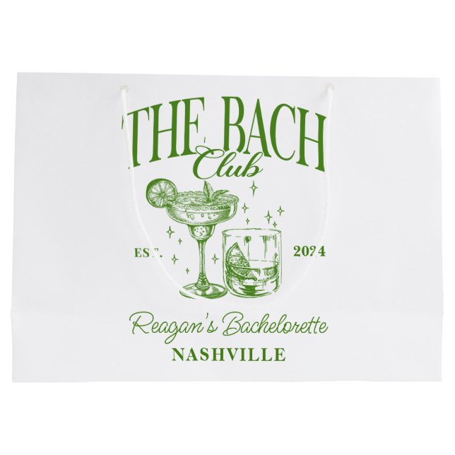 Custom Bacheloretto Retro Cocktail Grün Große Geschenktüte (Rückseite)