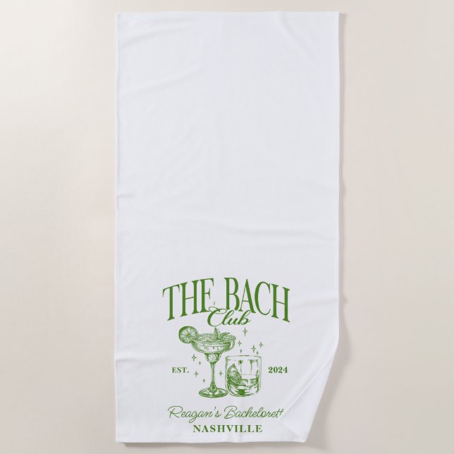 Custom Bacheloretto Retro Cocktail Grün Strandtuch (Vorderseite)