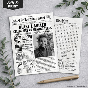 Custom Back in 1999 Newspaper Birthday Card, Trend Feiertagskarte
