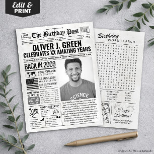 Custom Back in 2009 Newspaper Birthday Card, Trend Feiertagskarte