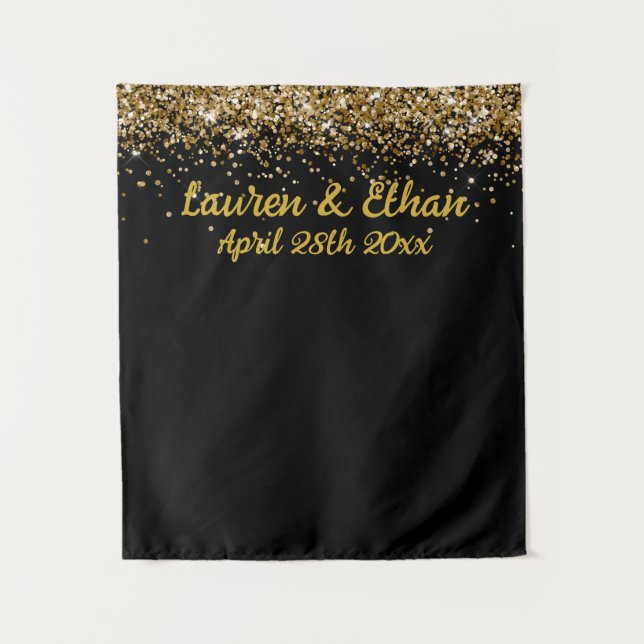 Custom Background Wedding Foto Booth Black and Gol Wandteppich (Vorderseite)