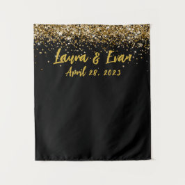 Custom Background Wedding Foto Booth Black and Gol Wandteppich