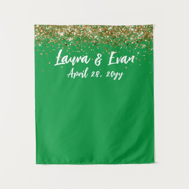 Custom Background Wedding Foto Booth Green und Gol Wandteppich (Vorderseite)