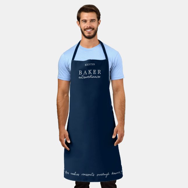 Custom Baker Extraordinaire Navy Large Schürze (Getragen)