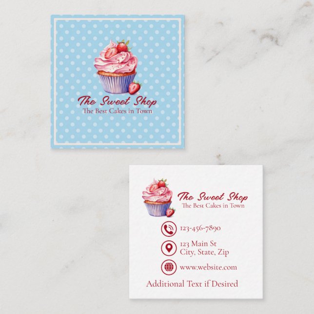 Custom Bakery Business Card | Blue Cupcake Theme Terminkarte (Vorne/Hinten)
