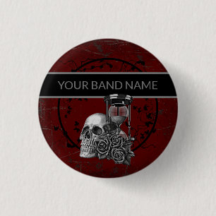Custom Band Merch Gothic Button Skull Rose Rock Mu