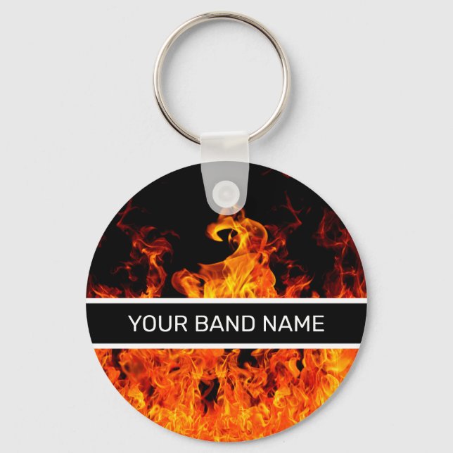 Custom Band Merch Rock and Roll Flames Musician Schlüsselanhänger (Vorderseite)