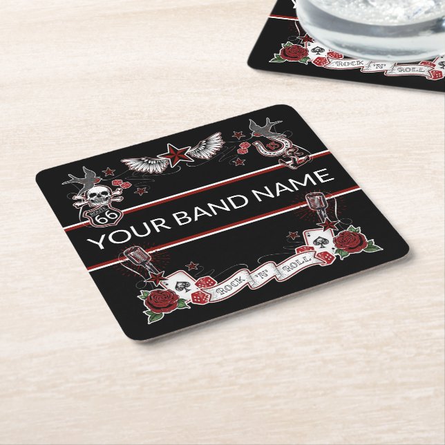 Custom Band Merch Rockabilly Tattoo Rock Music Rechteckiger Pappuntersetzer (angewinkelt)