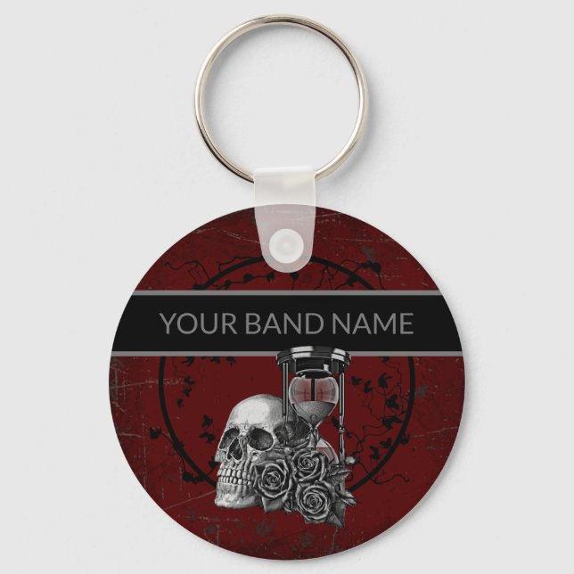 Custom Band Merch Skull Rose Rock Gothic Music Schlüsselanhänger (Vorderseite)