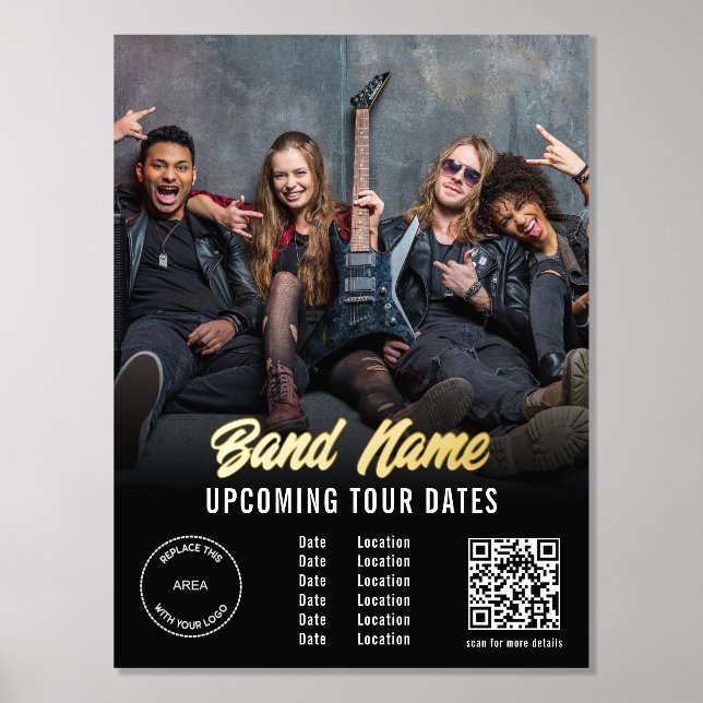 Custom Band Tour Dates QR Code Logo Name Real Foil Foliendrucke (Vorderseite)