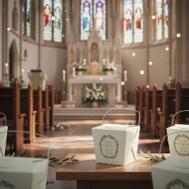 Custom Baptism Favor Box with Olive Wreath Geschenkschachtel