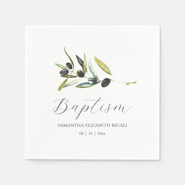 Custom Baptism Napkins Simple Olive Branch Serviette (Vorderseite)