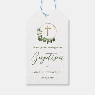 Custom Baptisse Modern Green Wreath gold cross Geschenkanhänger