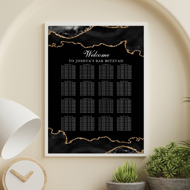 Custom Bar Mitzvah Black Gold Agate Seekarte Poster (Von Creator hochgeladen)