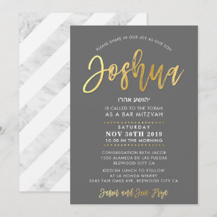 CUSTOM Bar Mitzvah Einladung für Joshua grau + gol