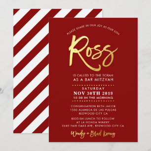 CUSTOM Bar Mitzvah Einladung für Rossrot + Gold