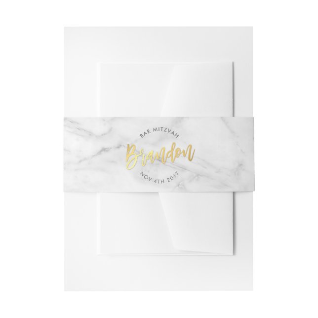 CUSTOM Bar Mitzvah für Brandon grau + gold Einladungsbanderole (Vorderseite Beispiel)