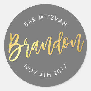 CUSTOM Bar Mitzvah für Brandon grau + gold Runder Aufkleber