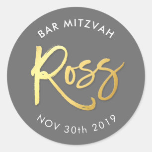 CUSTOM Bar Mitzvah für Ross coole graue Imitate Go Runder Aufkleber