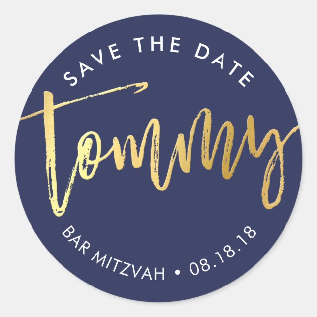 CUSTOM Bar Mitzvah für Tommy Marine + Gold Runder Aufkleber (Vorderseite)