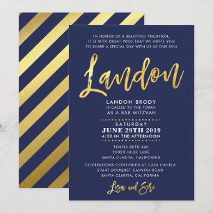 CUSTOM Bar Mitzvah Invite Marine Blue + Gold LANDO Einladung