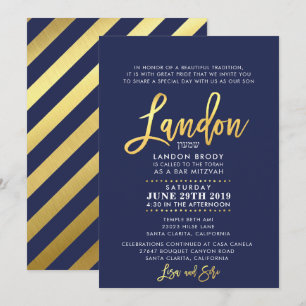 CUSTOM Bar Mitzvah Invite Marine Blue + Gold LANDO Einladung
