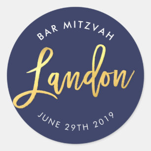 CUSTOM Bar Mitzvah Marine Blue + Gold LANDON Runder Aufkleber