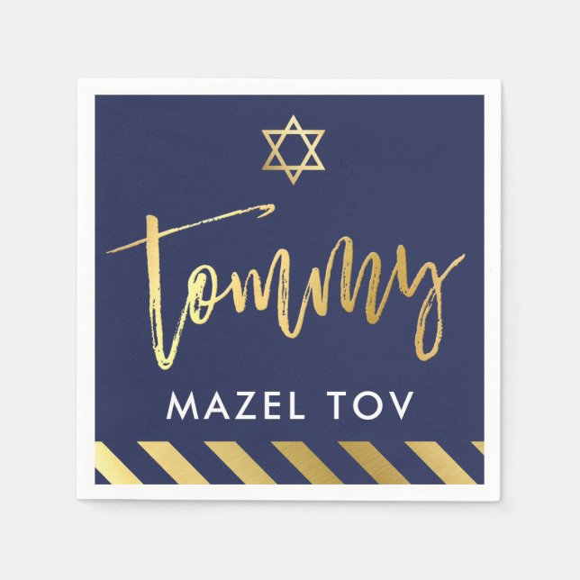 CUSTOM Bar Mitzvah mazel tov für Tommy Marine + go Serviette (Vorderseite)