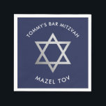 CUSTOM Bar Mitzvah mazel Tov star Marine   Silber Serviette<br><div class="desc">von kat massard >>> WWW.SIMPLYSWEETPAPERIE.COM << Der silberne Stern ist ein Bild von silberner Folie - und nicht wirklich glänzend silber.</div>