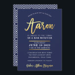 CUSTOM Bar Mitzvah moderne Marine   Goldname AARON Einladung<br><div class="desc">*** HINWEIS - DER SCHIEDENE GOLD FOIL EFFEKT IST EIN DRUCKENDES BILD *** - - - - - - - - - - - - - - - - - - - - KONTAKTIEREN SIE MICH mit der Liebe des Designs für "Imitate mit Goldfolieneffekt", aber möchten einige Änderungen sehen -...</div>
