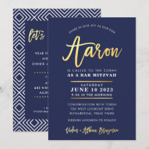 CUSTOM Bar Mitzvah moderne Marine + Goldname AARON