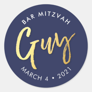CUSTOM Bar Mitzvah moderne Marine + Goldname TYP Runder Aufkleber