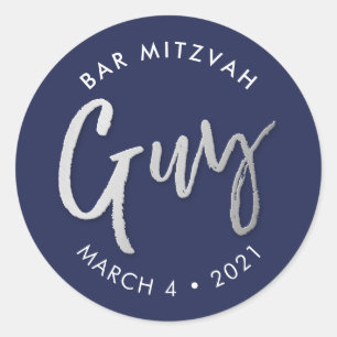 CUSTOM Bar Mitzvah Moderne Marine Silbername TYP Runder Aufkleber