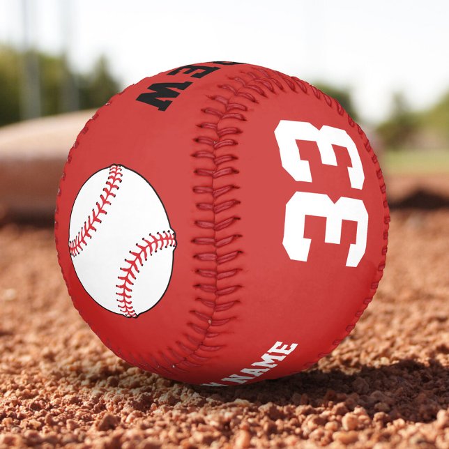 Custom Baseball Ball - Name Team Number Red (Von Creator hochgeladen)