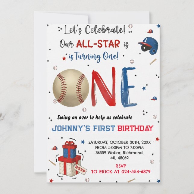 Custom Baseball Birthday Party Invitation Einladung (Vorderseite)